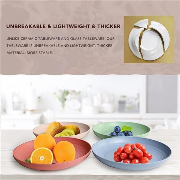 Lightweight Wheat Straw Plates -4Pack Unbreakable Dishes & Plates Sets Non-toxin - Picture 3 of 6